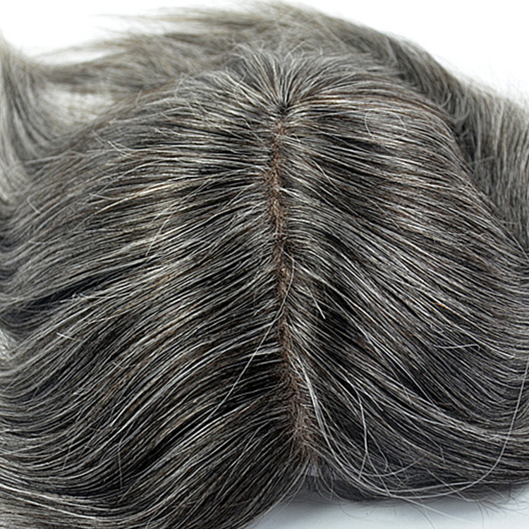 Mens gray long toupee natural hair toupee system  SJ00196
